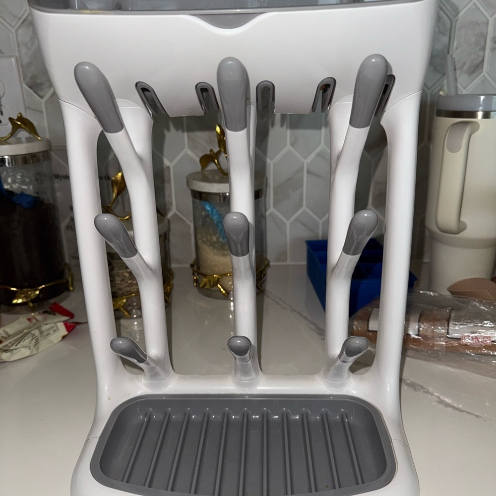 SOLD. Gray and White Utensil Drying Rack